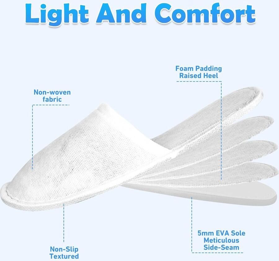 20 paar hotelhotelslippers gasten slippers badstof pantoffels wegwerp huisslippers comfortabel antislip 5mm zool hotel spa voor gastenkamers Wit