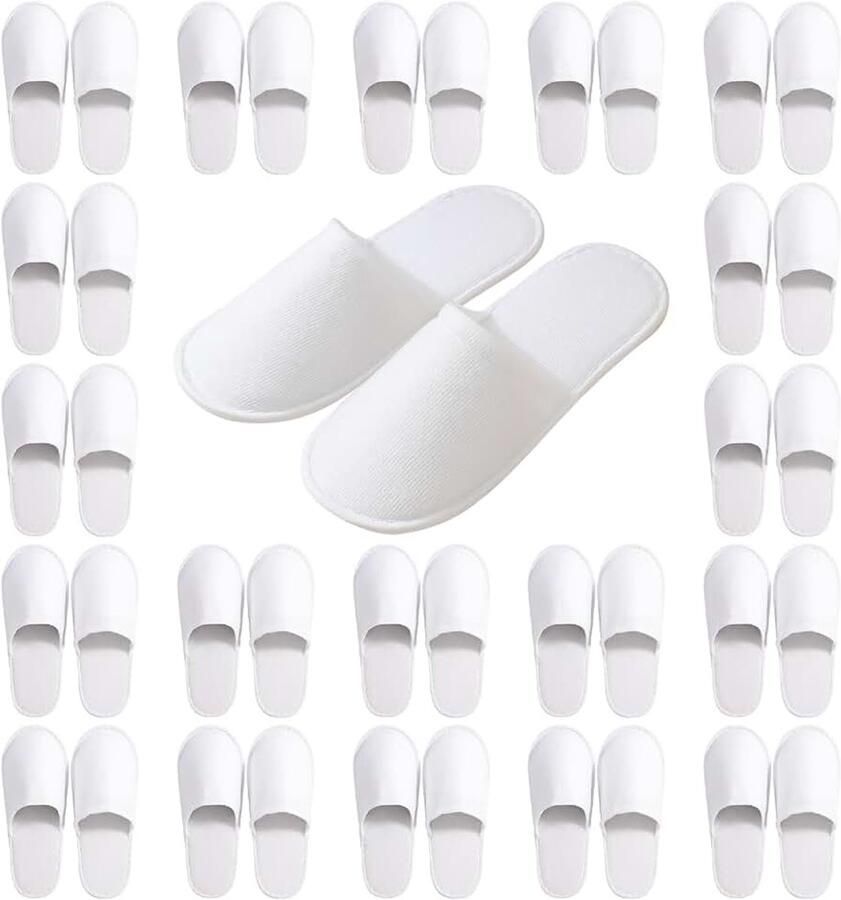 20 paar hotelslippers wit voor en antislip wegwerppantoffels gastenpantoffels gesloten tenen uniseks badstofslippers voor hotel gasten en spa