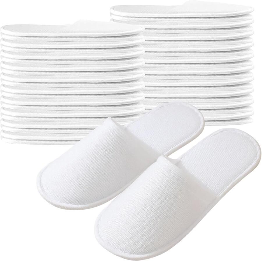 20 paar hotelslippers wit voor en antislip wegwerppantoffels gastenpantoffels gesloten tenen uniseks badstofslippers voor hotel gasten en spa wit 36 43