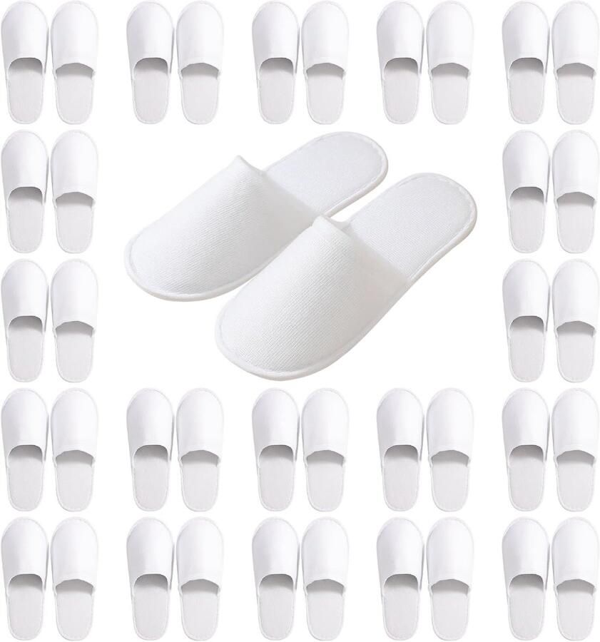 20 paar hotelslippers wit voor en antislip wegwerppantoffels gastenpantoffels gesloten tenen uniseks badstofslippers voor hotel gasten en spa