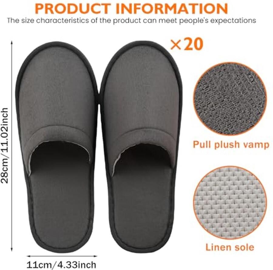 20 Paar Spa Slippers Portabele Antislip Slippers 28 x 11 x (Grijs)