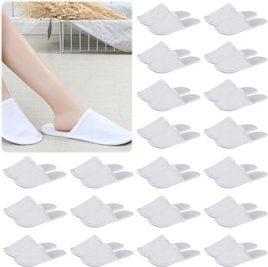 20 Paar Witte Hotelpantoffels Unisex Badstof Comfortabel en Antislip voor Gasten