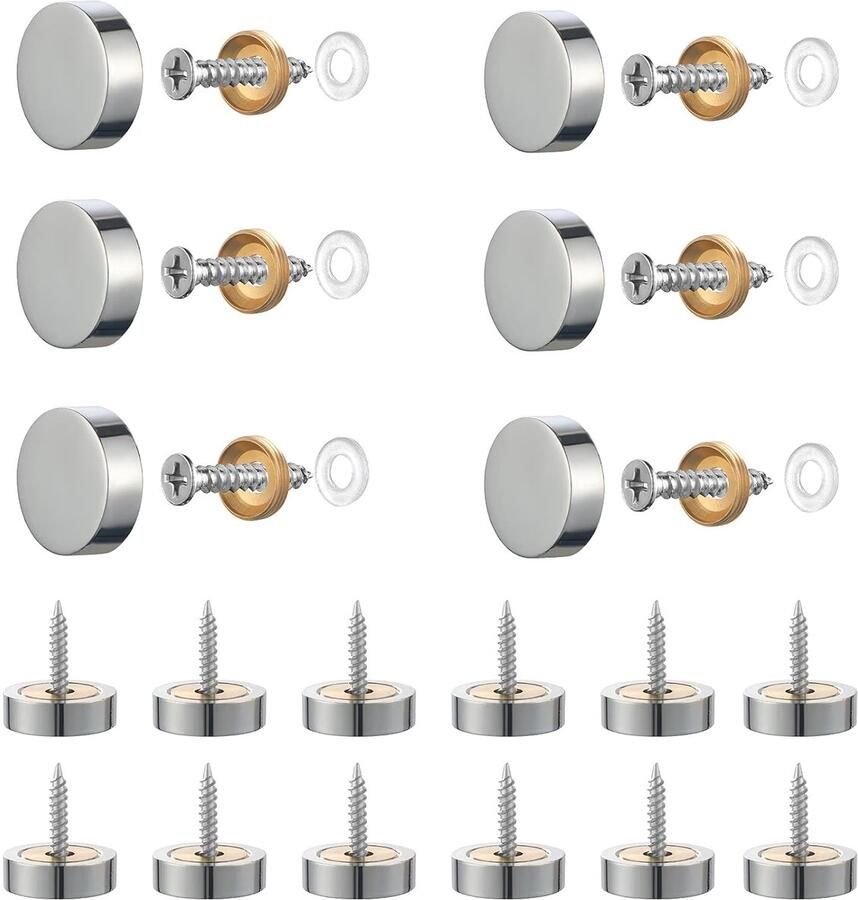 20 sets decoratieve schroeven spiegel van messing 16 mm zilver spiegelnagels met decoratieve kap sluitringen spiegelschroeven spijkers voor decoratie spiegel bad glazen panelen kasten