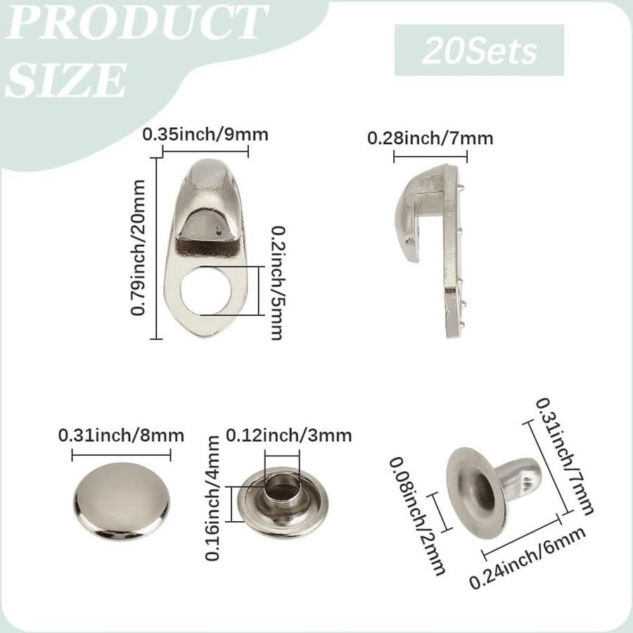 20 Sets Laarshaak Oogjes voor Schoenen Legering Schoenveter Snelhaken en Klinknagels voor Wandelschoenen en Laarzen Reparatie Accessoires
