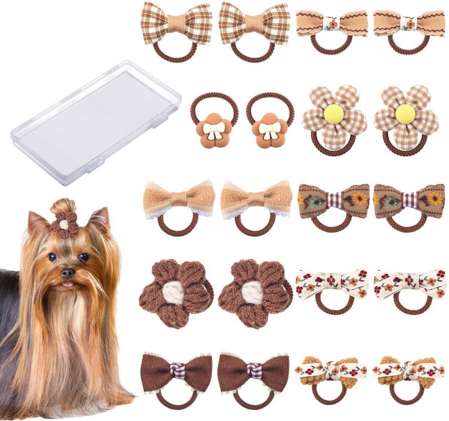 20 St Hondenhaarstrikken Bruine Hondenstrikken voor Kleine Honden Schattige Strikken voor Honden Bloemenpuppystrikken Elastische Hondenhaarelastiekjes Puppyhaarstrikken voor Teddyhonden