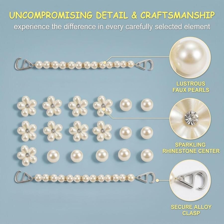 20 Stuks Dames Pins met 18 Charms en 2 Schoenkettingen voor Schoendecoratie en DIY Clogs Accessoires in Off White