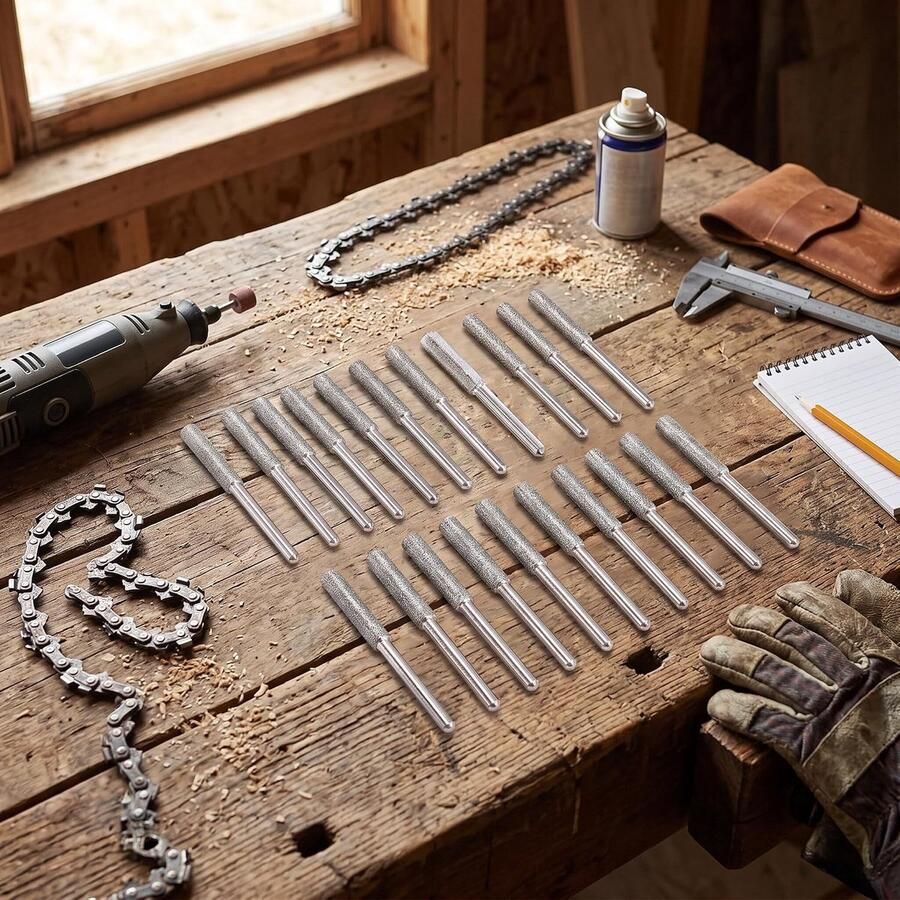 20 Stuks Diamanten Kettingzaagslijper Braamslijpvijl Metalen Snijgereedschap 3 8 Inch Kettingen 7 32 Inch Wiel Elektrische Slijper voor Slijpen en Matrijsverwerking met (4 mm)