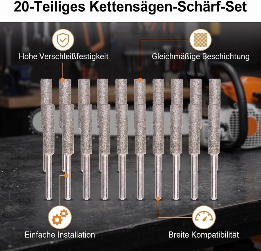 20 stuks kettingzaagslijper diamant kettingzaagslijper kettingslijper slijpsteen voor kettingzagen voor slijpen en schuren (5 mm)