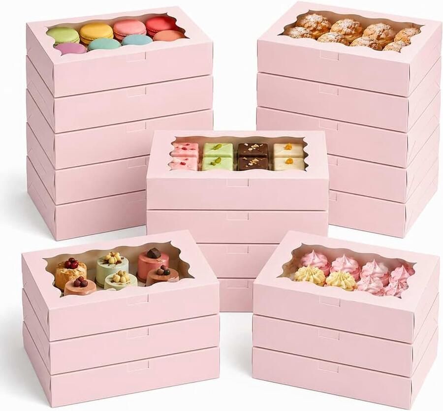 20 stuks koekjesdozen met kijkvenster gebakdoos 18 x 11 x bakkerijdozen met venster koekjesdozen macarons chocolade cupcakes donuts bonbondozen