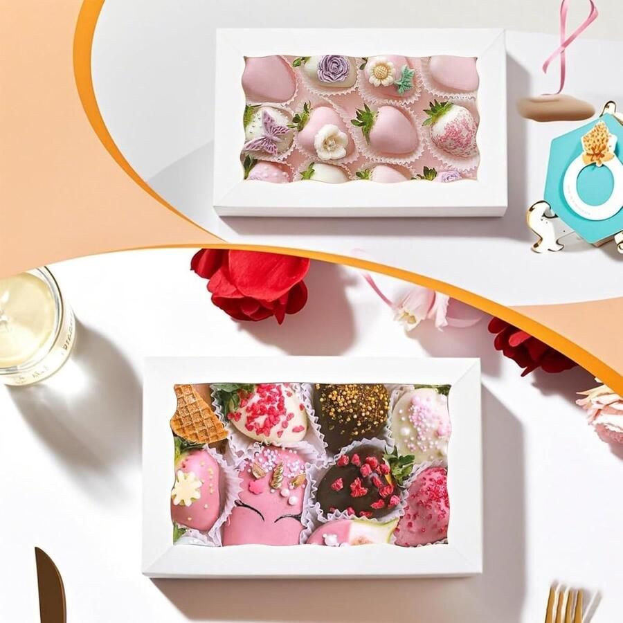 20 stuks koekjesdozen met kijkvenster (wit 22 x 14 x 5) Gebakdoos met kijkvenster voor taarten macarons muffins gebak voor bruiloft verjaardagsfeest familiefeesten