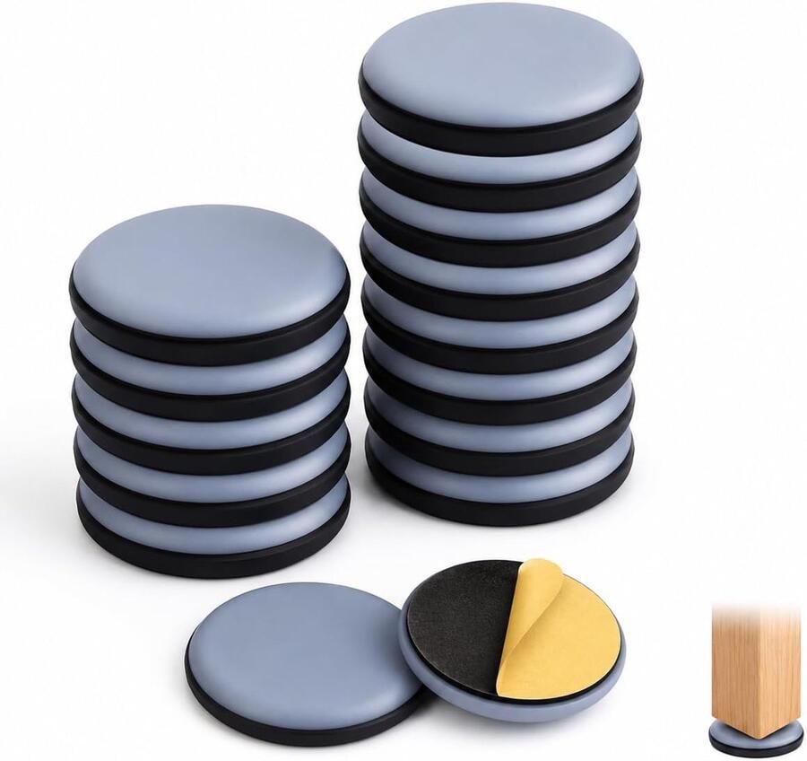 20 stuks PTFE Teflon glijders voor meubels zelfklevende glijders 30 mm voor meubels ronde teflonbeschermers voor stoelen tafels en zware meubelpoten geluidsreductie Teflon glijders