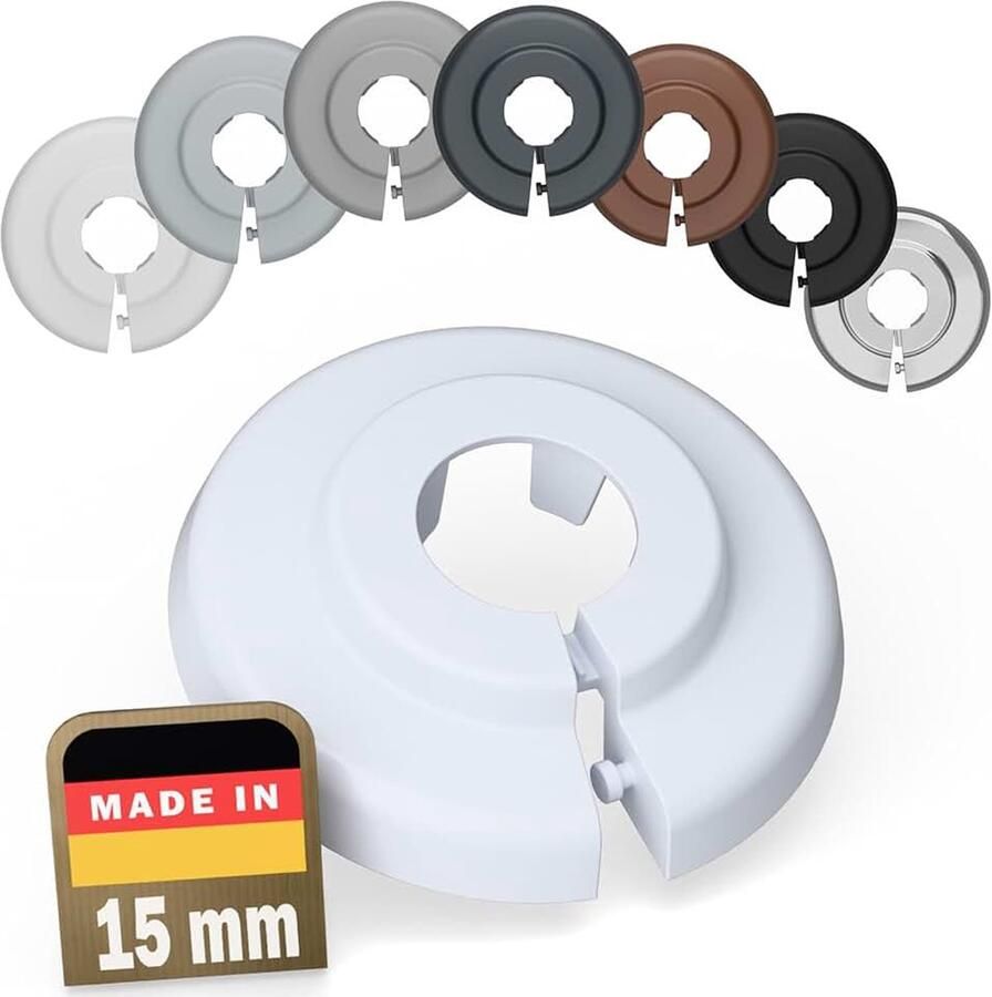 10 stuks radiatorpijpafdekkingen voor buisdiameters (15mm 9016) Verbergt buisdoorvoeren nette afwerking bij de radiator montage zonder gereedschap Kunststof