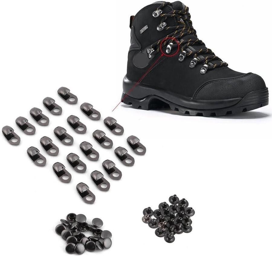20 Stuks Schoenveter Klem met Riviervet en Dubbele Kap voor Herstel en Versiering van Schoenen en Outdoor Activiteiten