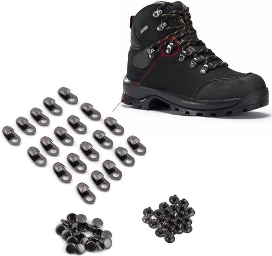 20 Stuks Schoenveter Klem met Riviervet en Dubbele Kap voor Herstel en Versiering van Schoenen en Outdoor Activiteiten