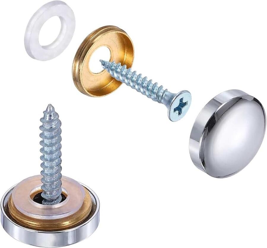 20 stuks spiegelschroeven 16 mm sierschroeven paneelschroeven messing spiegelschroeven voor spiegeltafels theetafels kasten meubels reclameborden gepolijst zilver