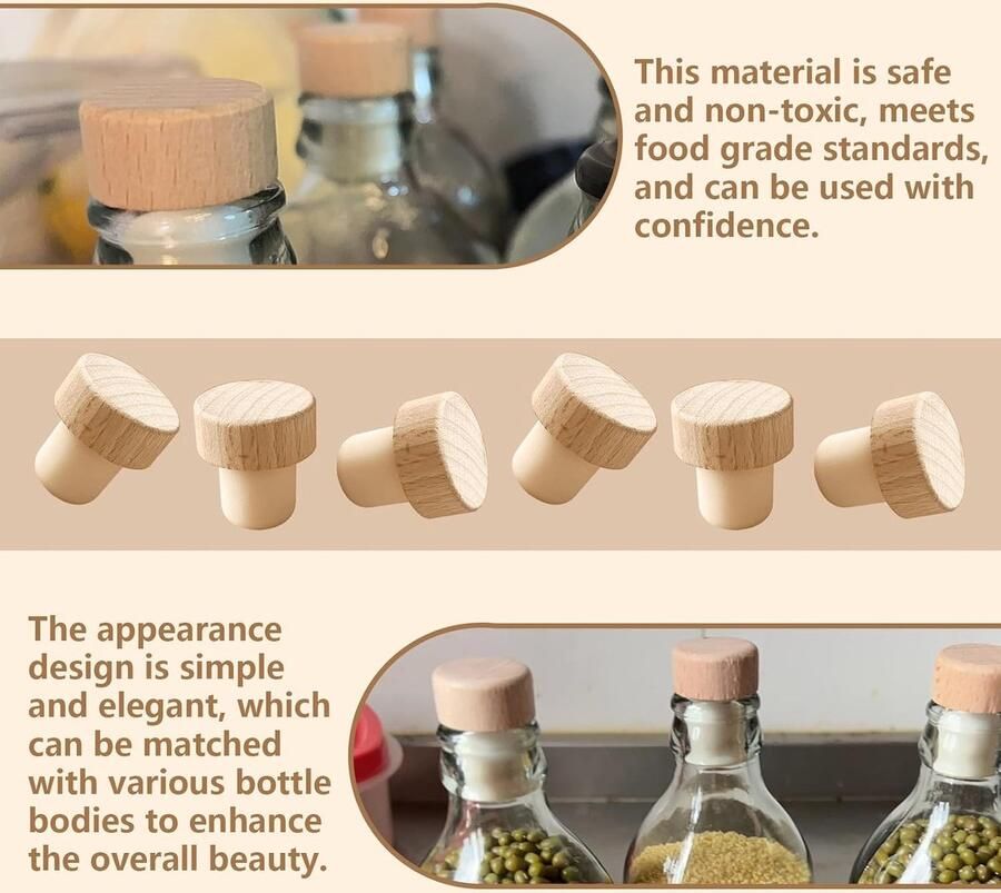 20 Stuks T-vormige wijnkurken houten wijnstopper kurk wijnstopper herbruikbare wijnfles stoppers drank stopper wijn opslag vers te houden Tools voor wijn likeur whisky kurk stopper (19mm)