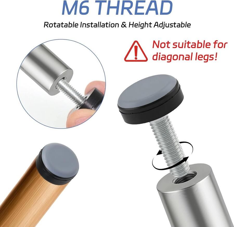 20 stuks teflon glijders 20 mm PTFE stelvoetjes stoelglijders om te schroeven M6 meubelglijders Teflon vloerglijders voor vloerbeschermers meubelpoten nivelleringsvoeten voor bank tafel