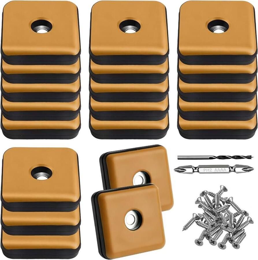 20 stuks Teflon Meubelschuifregelaars Ø30mm (Vierkant Oranje) Schroef op Teflon Base Gliders met 20 schroeven en 2 boor PTFE Teflon bewegende schuifregelaars effectieve bescherming voor meubels