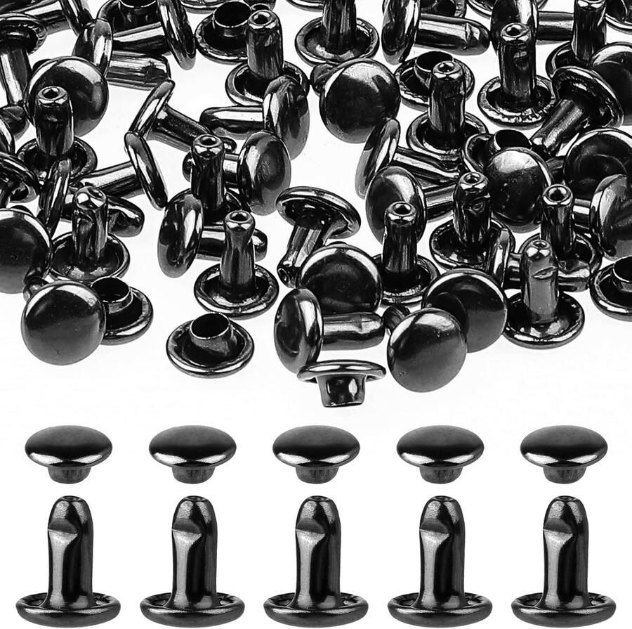 200 Sets Rivets 6mm Double Caps Spikes Tubular Metal Rivets Round Rivets voor Leatherwork Kleding Dierhalsbanden Laarzen Tassen Riem Reparatie en Decoratie