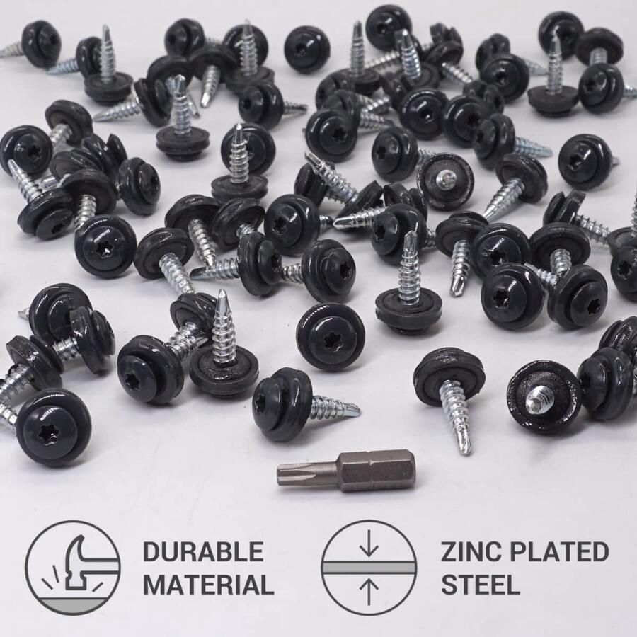 (200 stuks) Metalen dakschroeven 4 8 x 20 mm geschilderde zelfborende schroeven met EPDM-ringen torx-kop (antraciet grijs RAL 7016)