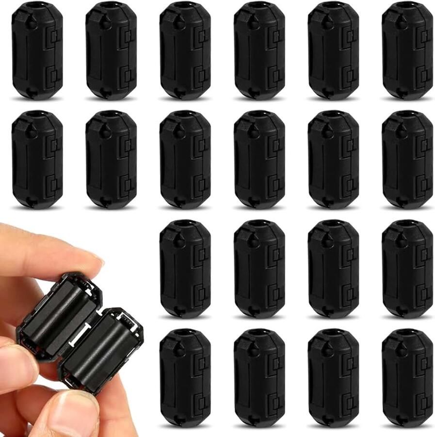 20st Clip-On Ferriet Ferrietkern Kraalringkern RFI EMI Ruisonderdrukker Kabelklem Clipfilter voor Kabel met Een Diameter van 7 mm (Zwart)
