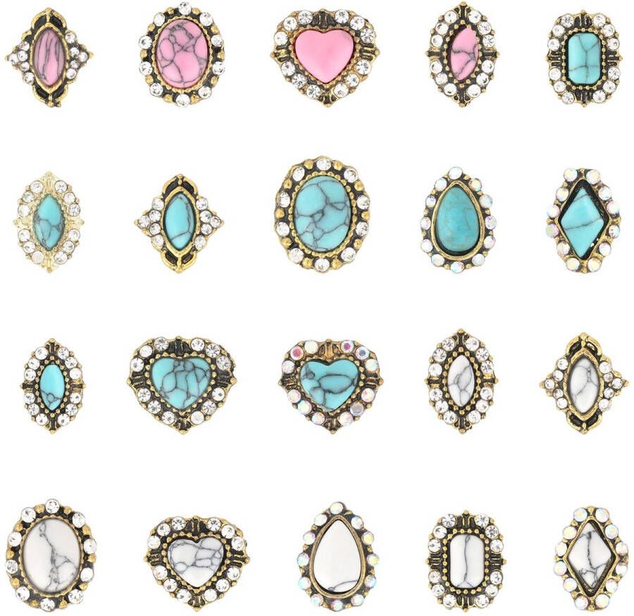20st Western Nagelbedels 3D Turquoise Nageldecoraties met Blauw-Witte Roze Edelsteentjes voor Kristallen Nagels DIY Manicure Bruiloft- en Gala-Accessoires