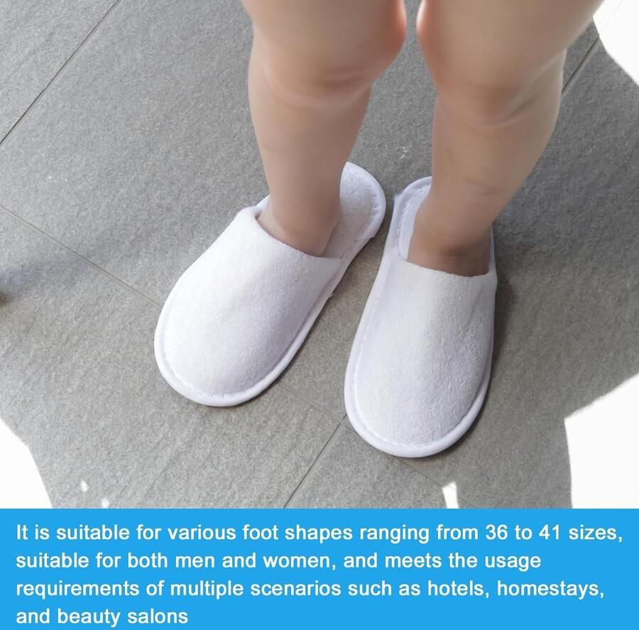 24 paar hotelpantoffels: witte badstof pantoffels met gesloten teen 4 mm uniseks hotelpantoffels antislip pantoffels voor schoonheidscentra spa dokterspraktijken