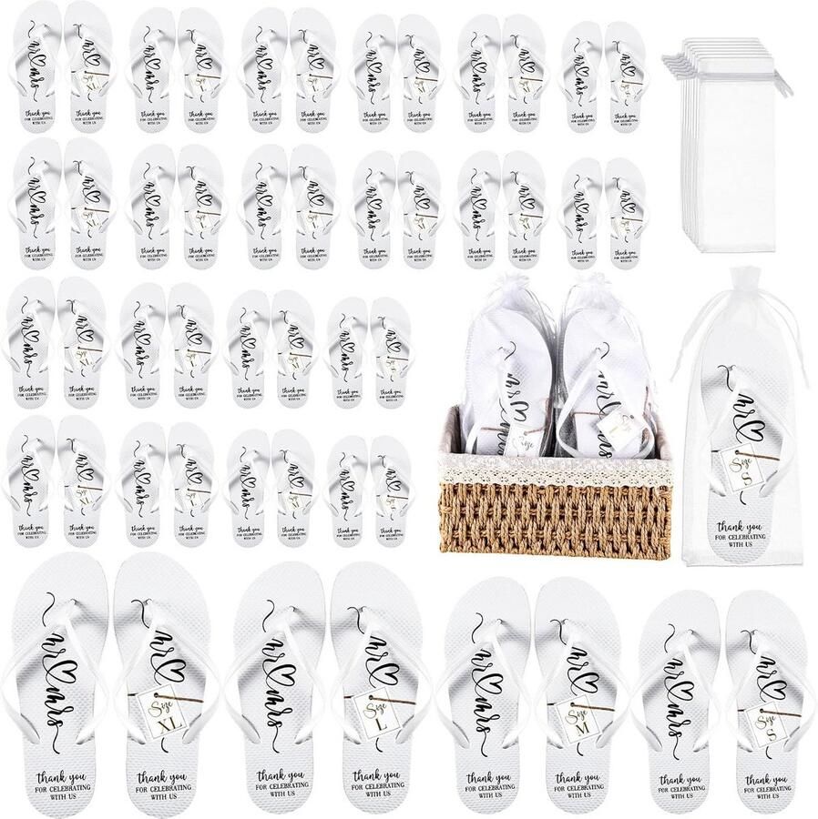 24 Paar Spa Slippers voor Bruiloft Gasten Inclusief Maatkaarten en Trekkoorden