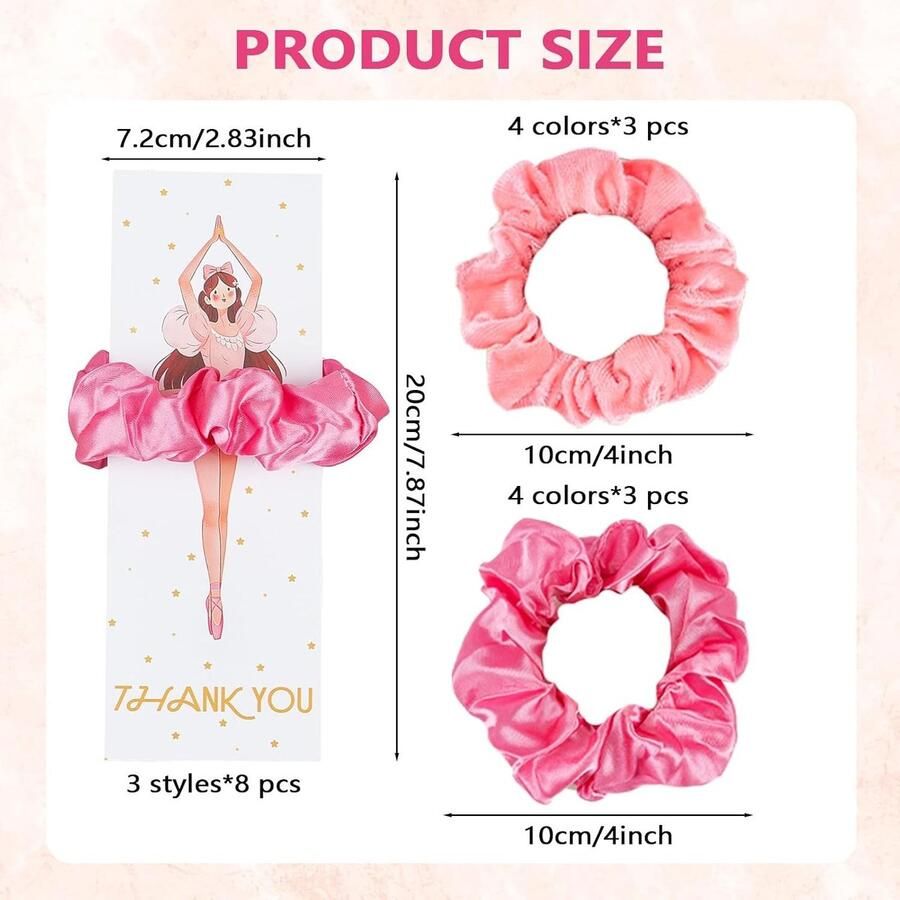 24 Sets Ballerina Feestbenodigdheden met 24 Roze Haarelastieken en Ballet Bedankkaarten voor Vrouwen Perfect voor Verjaardagsfeesten en Dansrecitals