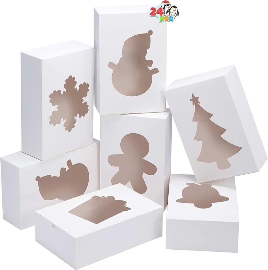 24 stuks 22 9 x 15 2 x grote kerstkoekjesdoosjes van wit kraftpapier met venster kerstelementen uitgeholde bakkerij-geschenkdoos voor gebak cupcakes koekjes donuts