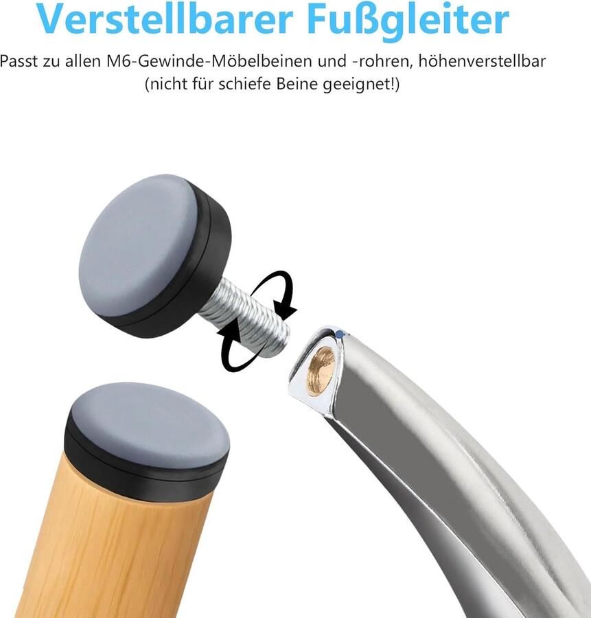24 stuks meubelglijders M6 20 mm blauw teflon glijders & stoelglijders met schroefdraad viltglijders met schroefdraad M6 en stelpoten M6 praktische meubelglijders voor stoelen en alle