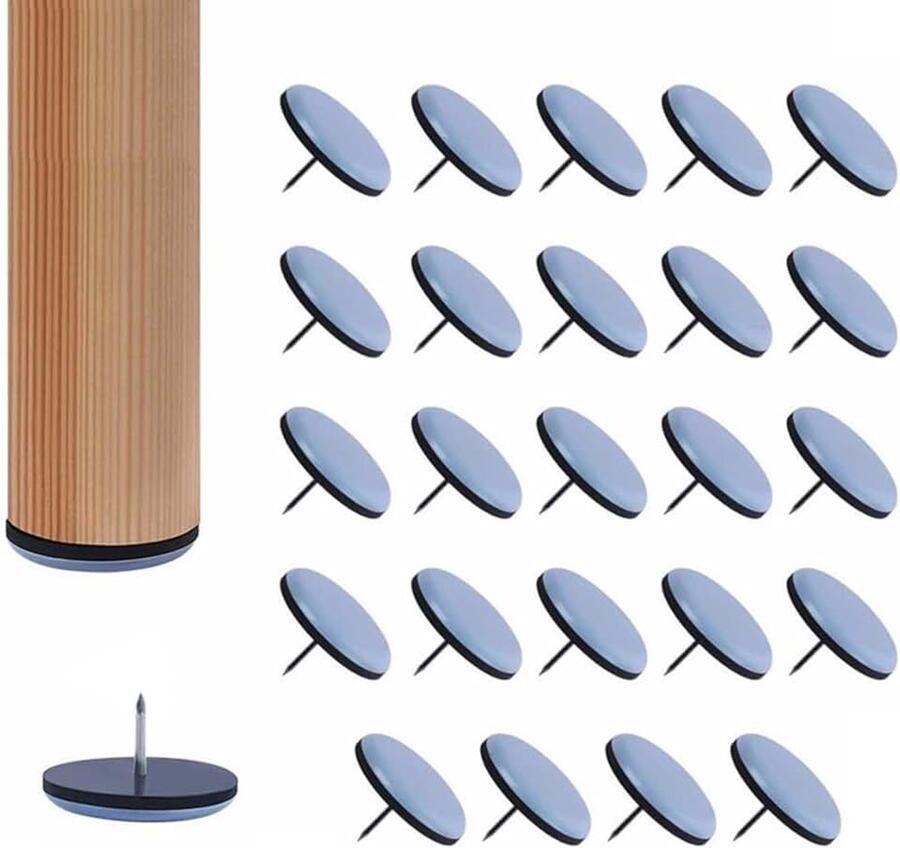 24 stuks meubelschuifregelaars met spijker 25 mm teflon glijders vloerbeschermers gemakkelijk bewegende stoelpootglijders voor hardhout tegels tapijtvloeren grijsachtig