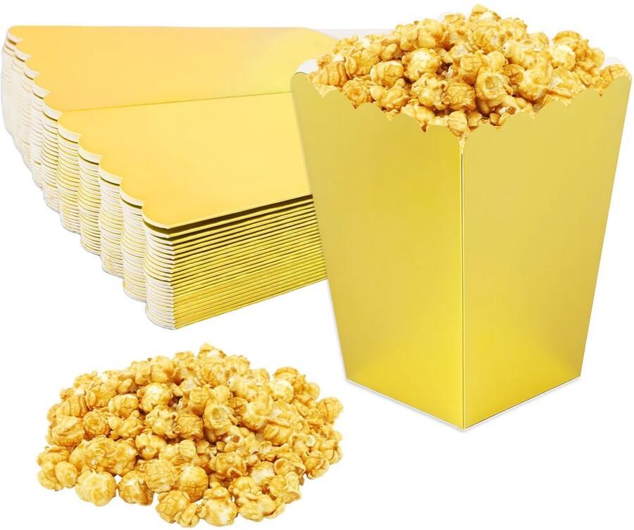 24 Stuks Popcorndozen Gouden Kleine Popcornzakjes Mini Papieren Snoepcontainers Popcornzakken Kleine Popcornbox Papieren Popcorns Popcorncontainers voor Filmavonden Carnaval Theater Feesten