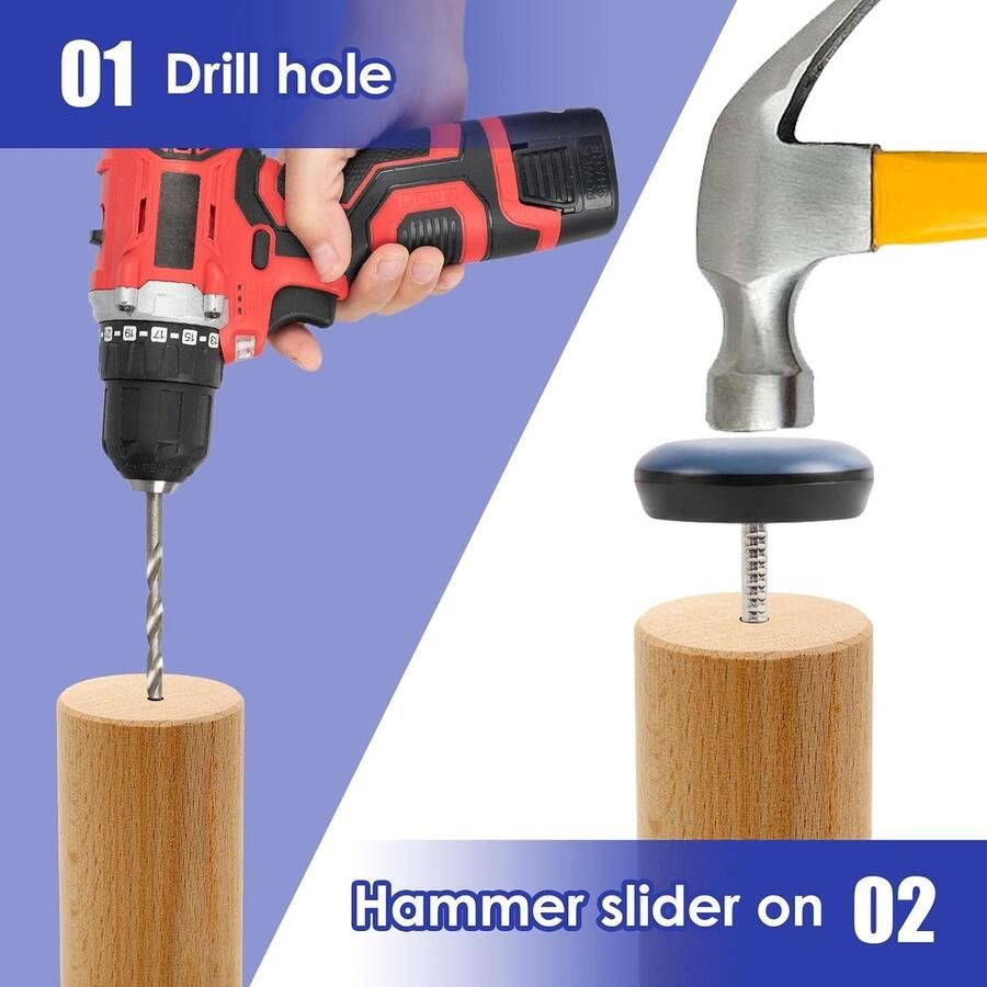 24 stuks Teflon glijders met spijkers 19 mm Teflon pad onder stoel Teflon Round Furniture Sliders ruisonderdrukking eenvoudige beweging en snelle installatie op verschillende oppervlakken - Foto 2