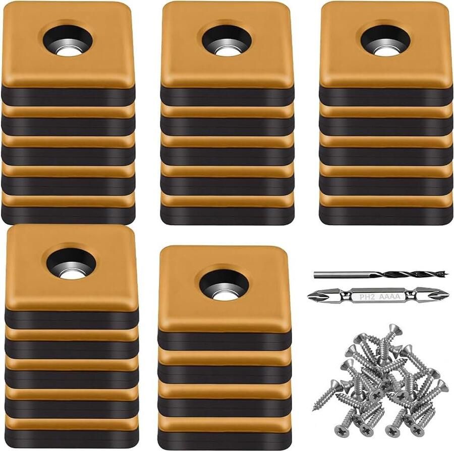 24 stuks Teflon Meubelschuifregelaars Ø25mm (Vierkant Oranje) Schroef op Teflon Base Gliders met 24 schroeven en 2 boor PTFE Teflon bewegende schuifregelaars effectieve bescherming voor meubels
