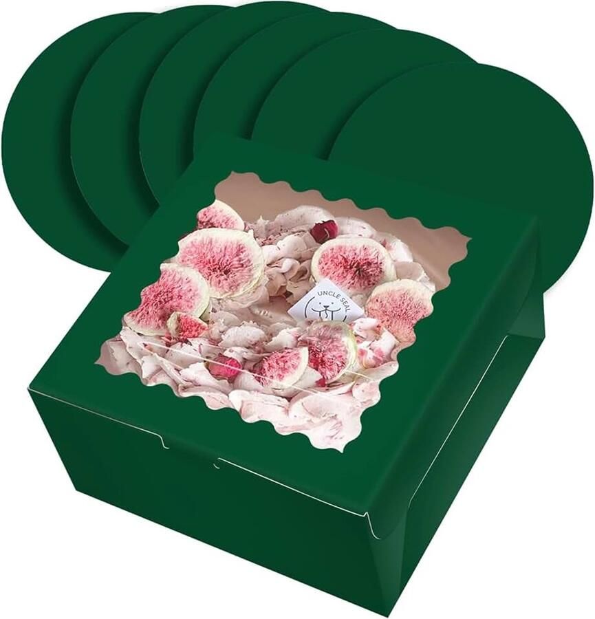25 4x25 4x taartdoos 5 sets diepgroen taartkarton met venster & 5 sets diepgroen ronde taartborden taartcontainer (10x10x5 inch)