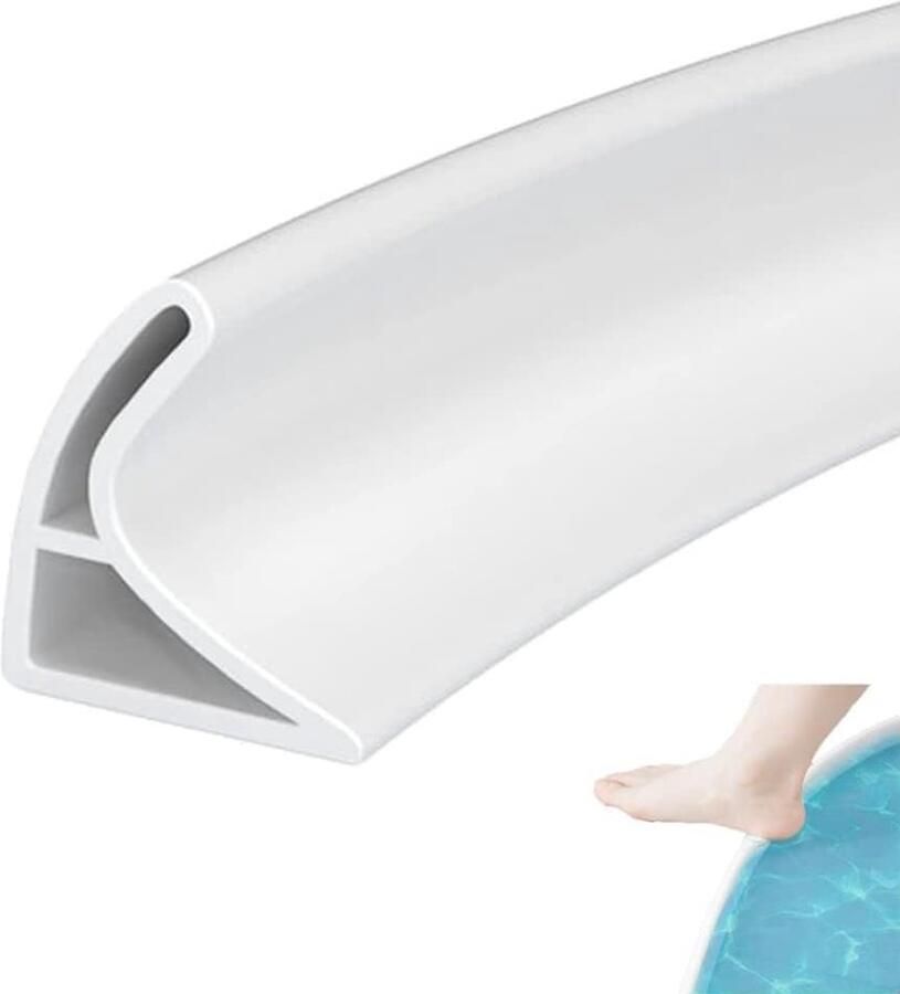 2M gebogen groef douchedrempel waterkering vloerafscheiding voor natte ruimtes afdichtingsstrip voor douchebak vloerbescherming voor badkamer watervaste strip voor wastafel en badkuip (wit