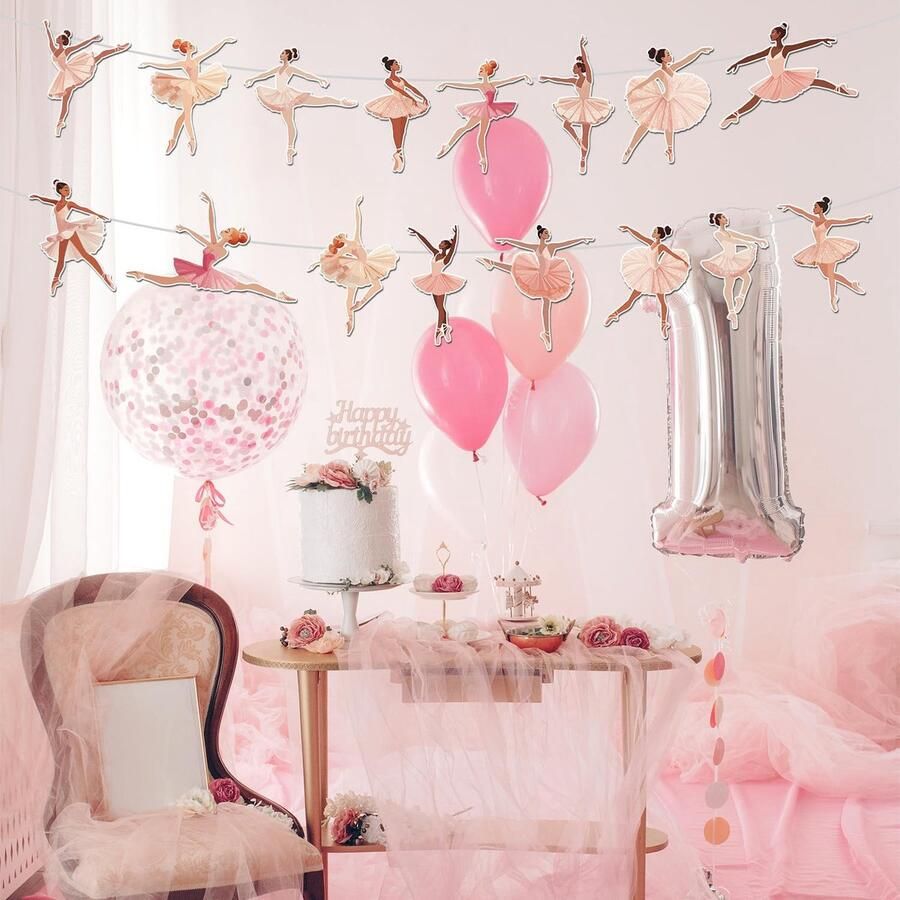 2pcs Ballet Dancer Banners Pink Ballerina Party Decorations Ballet Girl Dancing Garland Hanging Ballet Theme Birthday Decorations Bunting Supplies voor Wedding Baby Shower