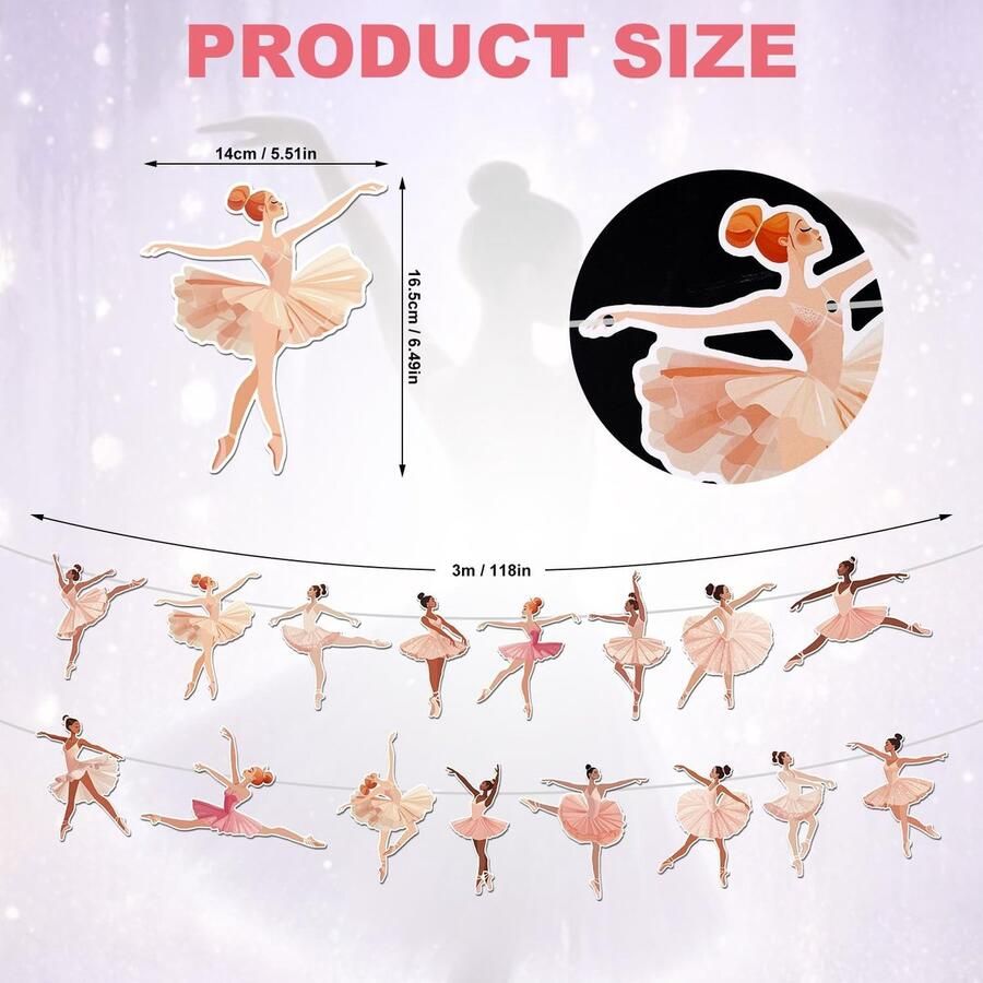 2pcs Ballet Dancer Banners Pink Ballerina Party Decorations Ballet Girl Dancing Garland Hanging Ballet Theme Birthday Decorations Bunting Supplies voor Wedding Baby Shower