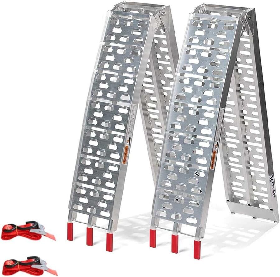 2X Aluminium motorfiets-oprijplaat inklapbare laadbrug antislip draagvermogen tot 680 kg laadrail vouwbaar zilver voor motorfiets ATV Quad auto