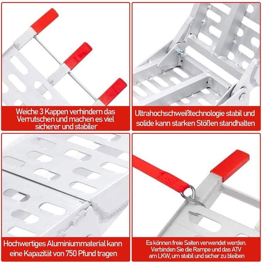 Oprijplaat opvouwbare aluminium oprijplaat inklapbaar 226 x laadbruggen 340 kg draagvermogen antislip 1 x aluminium helling voor ATV quad auto's fietsen motorfietsen