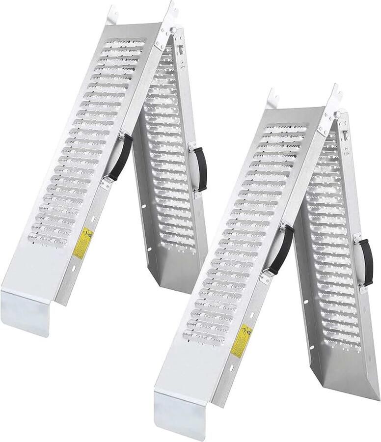 2X Opvouwbare Oprijplaat 400kg Laadklep Gegalvaniseerd Staal Antislip Oppervlak Laadrail Auto Zilver 400 kg inklapbaar verzinkt staal antislip oppervlak 2 stuks 7 5 kg set laadplaat laadrail