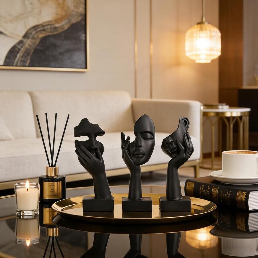 3-delige denker kleine beeldjes set zwarte kunst abstracte home accent beeldjes voor decoratie slaapkamer planken woonkamer salontafel kantoor desktop (3 stuks zwart