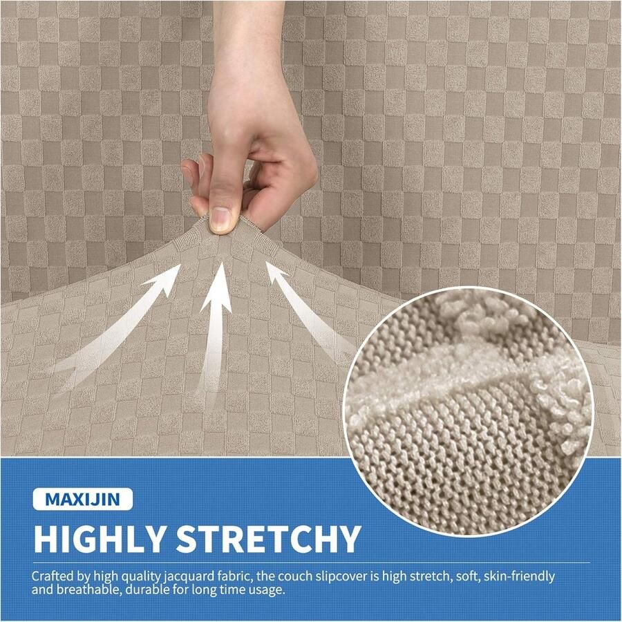3-delige nieuwste jacquard bankhoezen voor 2-zits super stretch antislip liefdeszitbank hoes voor honden huisdiervriendelijke Loveseat Slipcovers (2 Zitting Khaki)