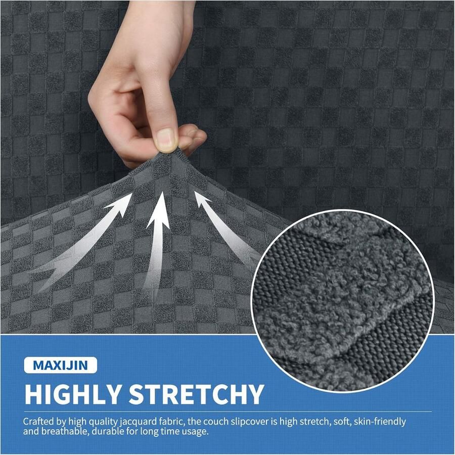 3-delige nieuwste jacquard bankhoezen voor 2-zits super stretch antislip liefdeszitbank hoes voor honden huisdiervriendelijke Loveseat Slipcovers (2 zits donkergrijs)