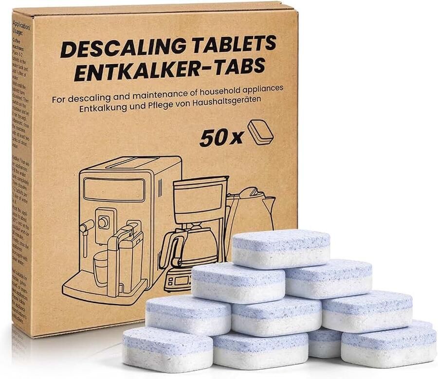 3-in-1 ontkalkingstabletten 50 stuks 3-fasen ontkalkingstabletten voor volautomatische koffiemachines en koffiezetapparaten verwijderen kalkaanslag effectief compatibel met Siemens EQ Jura DeLonghi