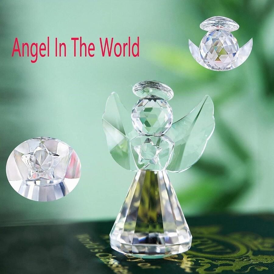3 inch Crystal Guardian Angel Beeldje Presse-papier Decor Glas Engel Standbeeld Ornamenten Kunst Collectible Gift voor Vrouwen (Doorzichtig)