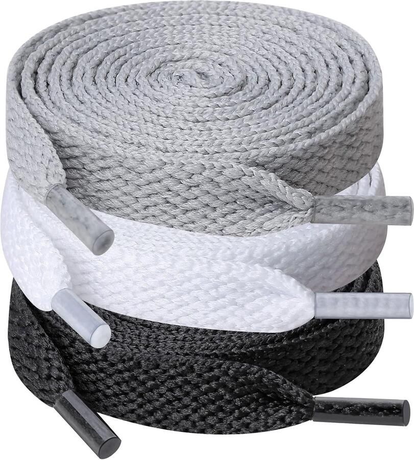 3 Paar Brede Platte Schoenveters (8mm) voor Sneakers Sportschoenen en Hardloopschoenen Geschikt voor Kinderen en Volwassenen