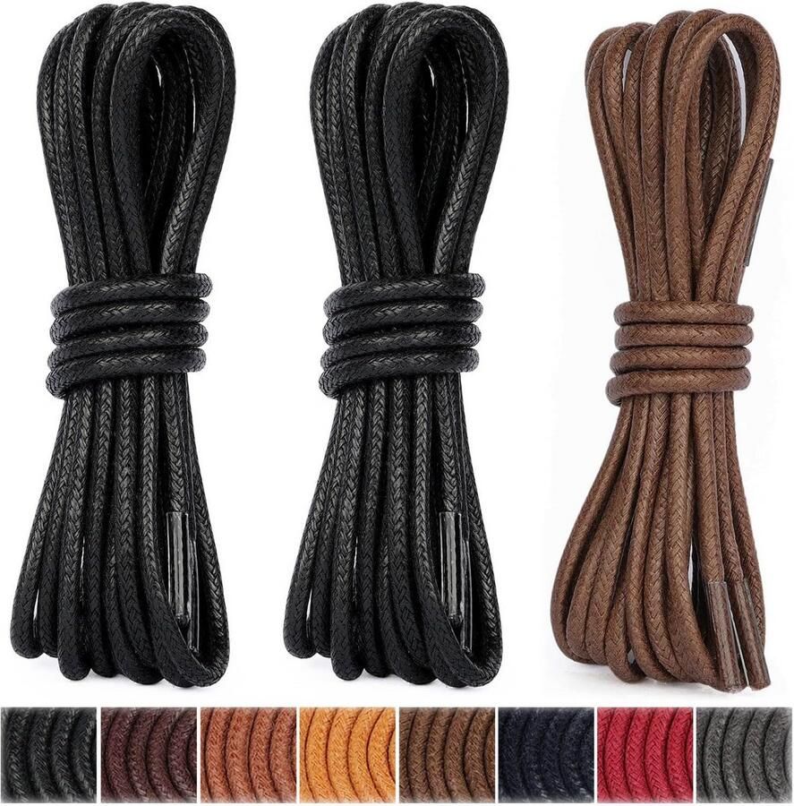3 Paar Dunne Ronde Gewaxte Schoenveters Waterafstotend en Duurzaam