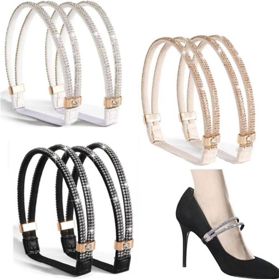 3 paar Elastische enkelbandjes voor hoge hakken Vervangende bandjes voor hoge hakken Antislip Valbestendig Verwijderbaar Zwart wit champagne One size fits all Past op hoge hakken en sandalen